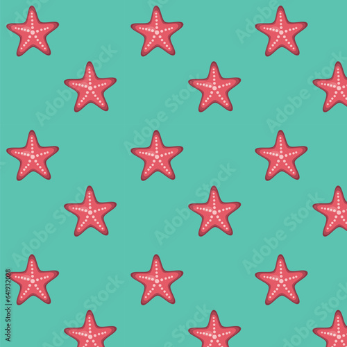 Vector seamless pattern of starfish on a blue background