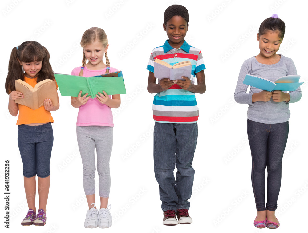 Digital png photo of diverse schoolchildren reading books on transparent background Digital png photo of diverse schoolchildren reading books on transparent background