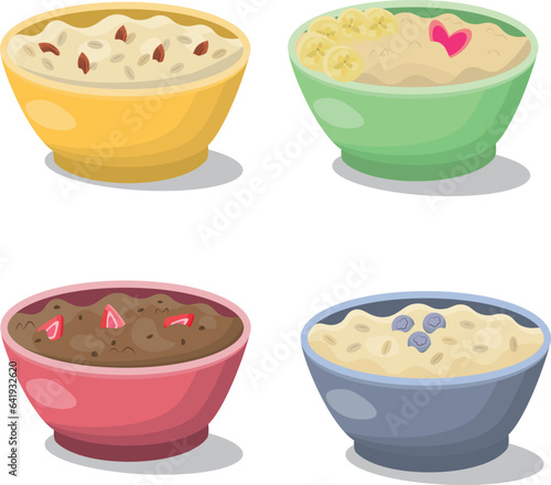 Oatmeal porridge, breakfast, with berries, nuts