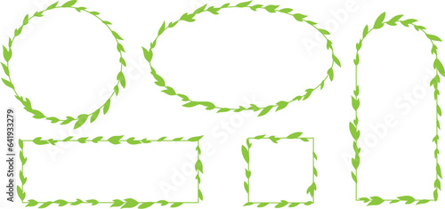 Frames from plants with green leaves. Simplistic foliage decoration element.