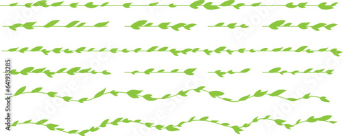 Garland from horizontal plants with green leaves. Simplistic foliage border. Vector isolated decoration element.