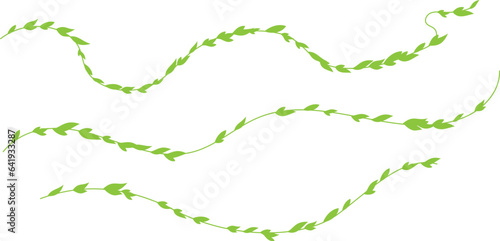 Garland from horizontal wavy plants with green leaves. Simplistic foliage border. Vector isolated decoration element.