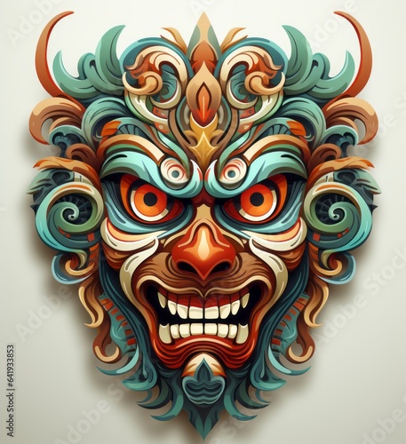 Colorful spooky monster mask isolated on plain background © DendraCreative