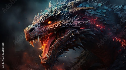 A fantasy dragon aggressively roaring. Created with Generative Ai technology. © Viktor