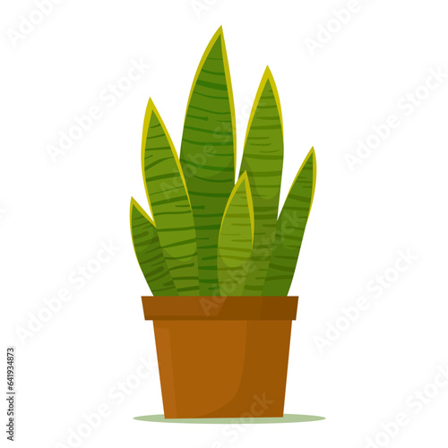 Sansevieria snake plant in pot flat vector illustration logo icon clipart isolated on white background