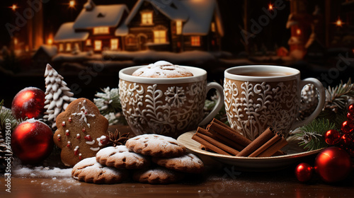 Christmas time with chocolate, coffee and gingerbread cookies. Generative Ai © Mukhlesur