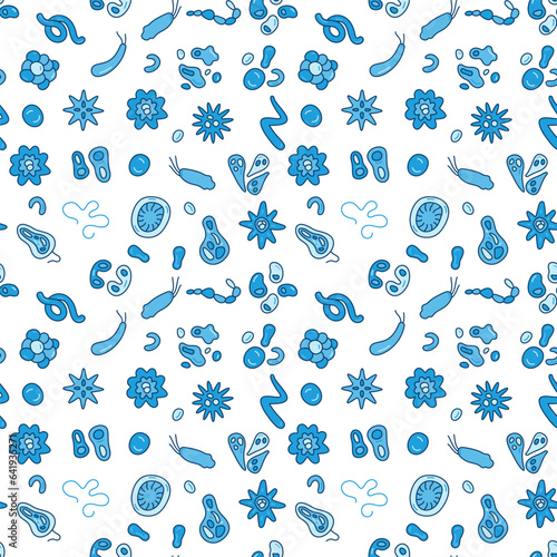 Seamless pattern with Virus, Vicrobe and Bacterium concept vector creative symbols
