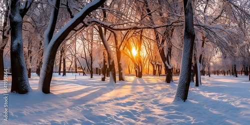 winter forest in the morning photo