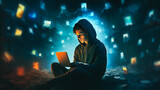 A captivating image could be a silhouette of a young adult seated in a dimly lit room, engrossed in their digital devices, surrounded by floating abstract icons representing various social media 