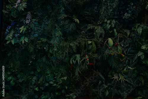 Creative nature green background, tropical leaf banner or floral jungle pattern concept.	
