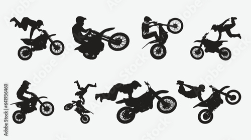 Epic Silhouettes of Motocross Athletes in Action, High-Octane Extreme Sports Vector Art Collection