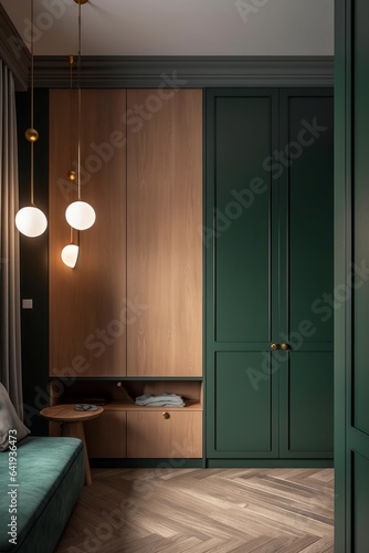 The Welcoming Green Wardrobe, a Corner of Tranquility. Generative AI