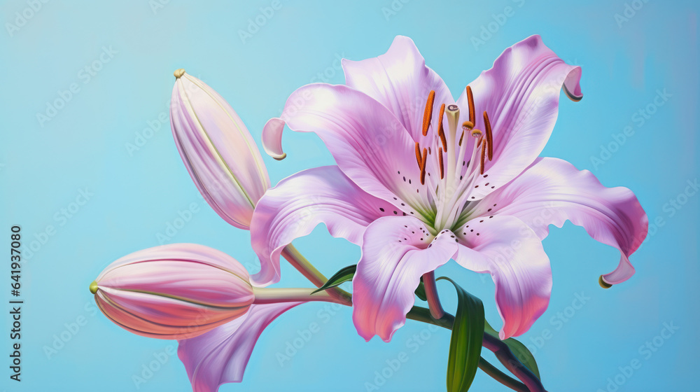 Naklejka premium Beautiful lily flower on the pastel background