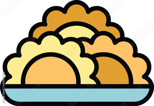 Baked dish icon outline vector. Meat cooked. Bean arancini color flat