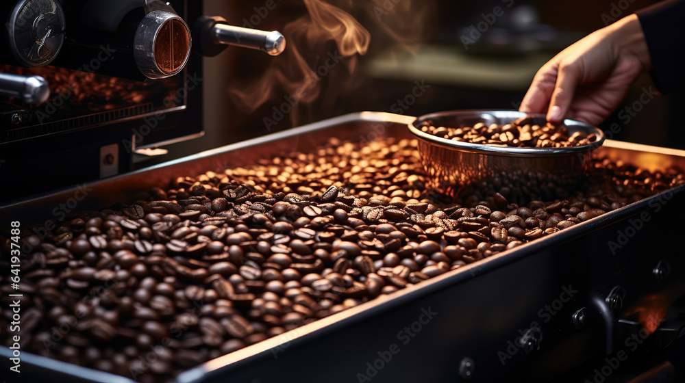 Hands of unrecognizable man holding handful of coffee beans from burlap sack. Generative Ai Hands of unrecognizable man holding handful of coffee beans from burlap sack. Generative Ai