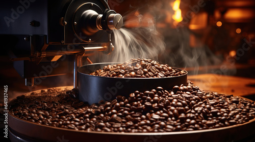 Top view of coffee roasted beans and female barista preparing coffee. Generative Ai
