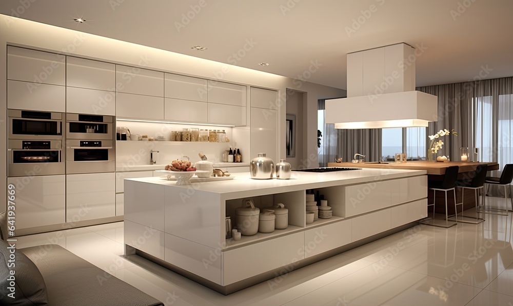 Photo of a spacious kitchen with a beautiful countertop and seating area Photo of a spacious kitchen with a beautiful countertop and seating area