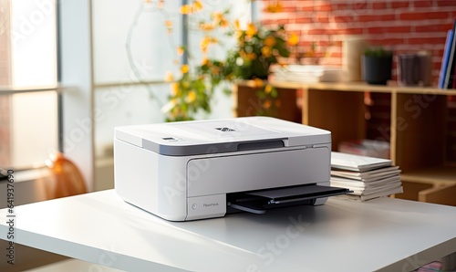 Photo of a printer on a table photo