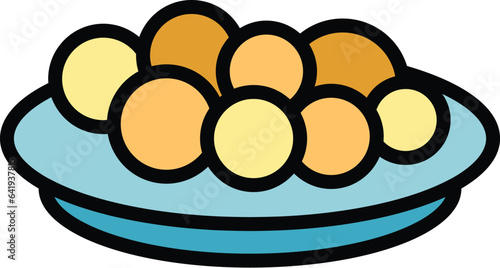 Meat balls icon outline vector. Baked dish. Food cooked color flat photo