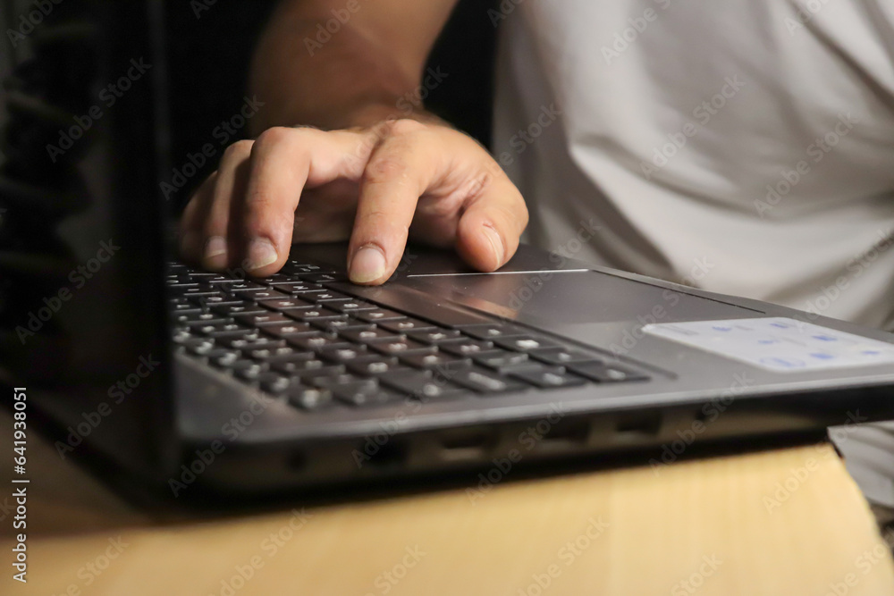 man hand using computer laptop man hand using computer laptop