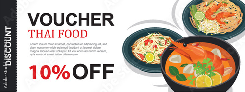 Discount voucher and banner template with thai food.