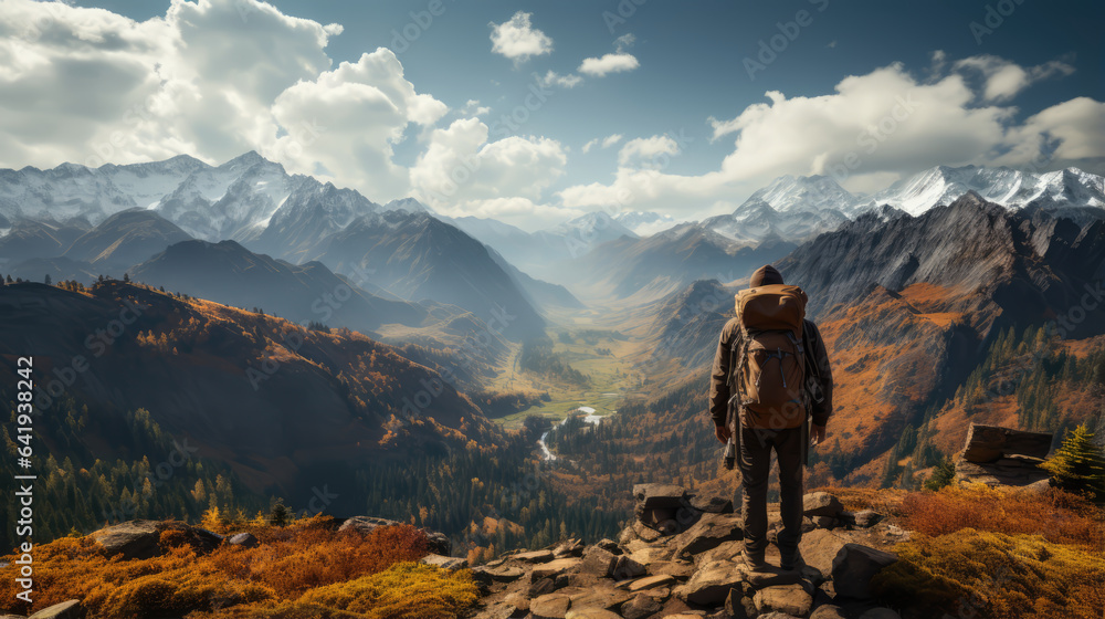 A hiker enjoying the natural scenery A hiker enjoying the natural scenery