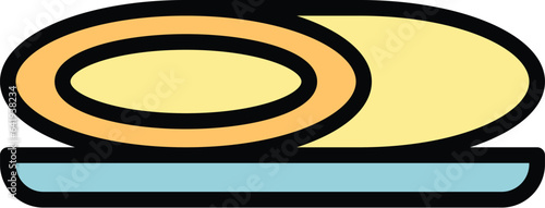 Baked dish icon outline vector. Brazilian food. Meat bahia color flat