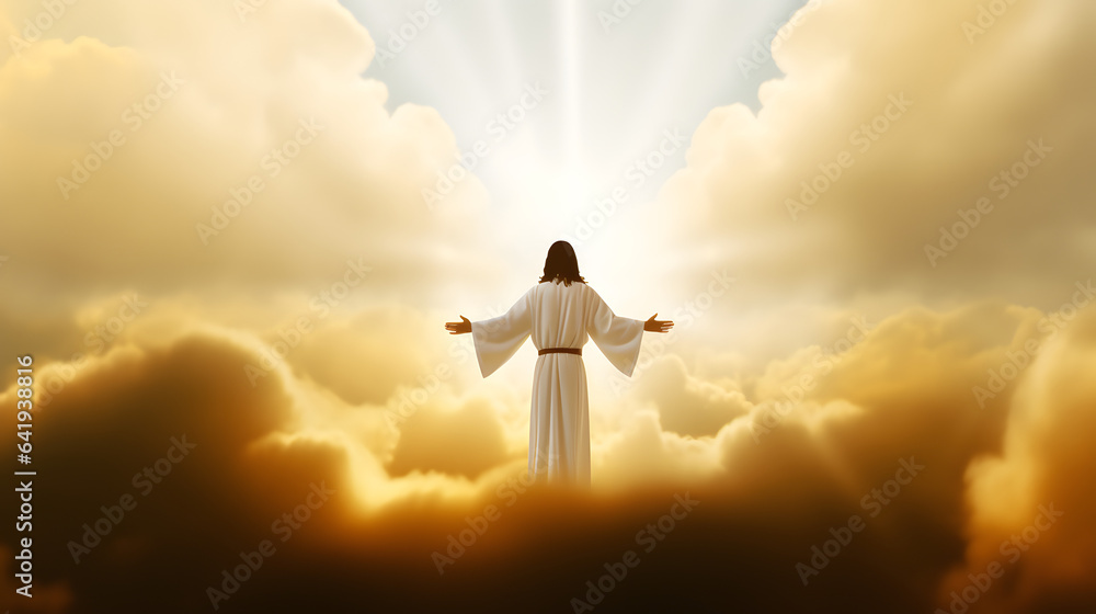 Resurrected Jesus Christ ascending to heaven. AI generated Resurrected Jesus Christ ascending to heaven. AI generated
