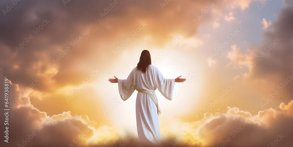 Resurrected Jesus Christ ascending to heaven. AI generated Resurrected Jesus Christ ascending to heaven. AI generated