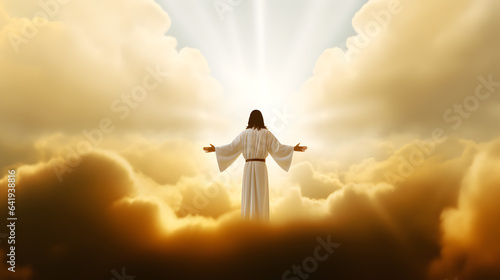 Resurrected Jesus Christ ascending to heaven. AI generated