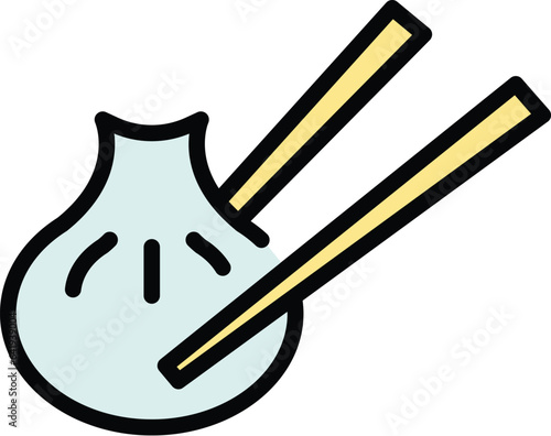 Chinese baozi icon outline vector. Bun food. Taiwan bao color flat