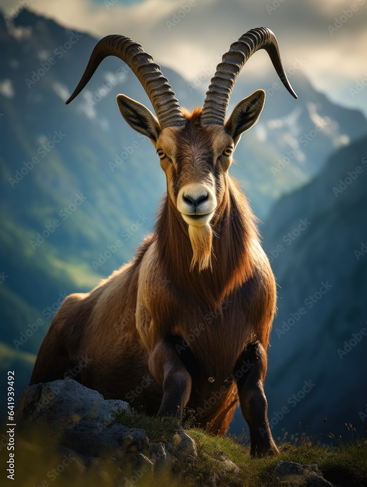 Ibex in its Natural Habitat, Wildlife Photography, Generative AI