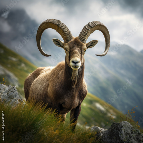 Ibex in its Natural Habitat, Wildlife Photography, Generative AI © Vig
