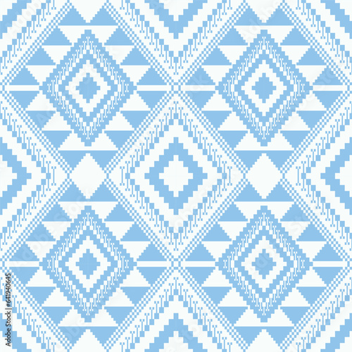 Canvastavla Aztec blue-white geometric pattern