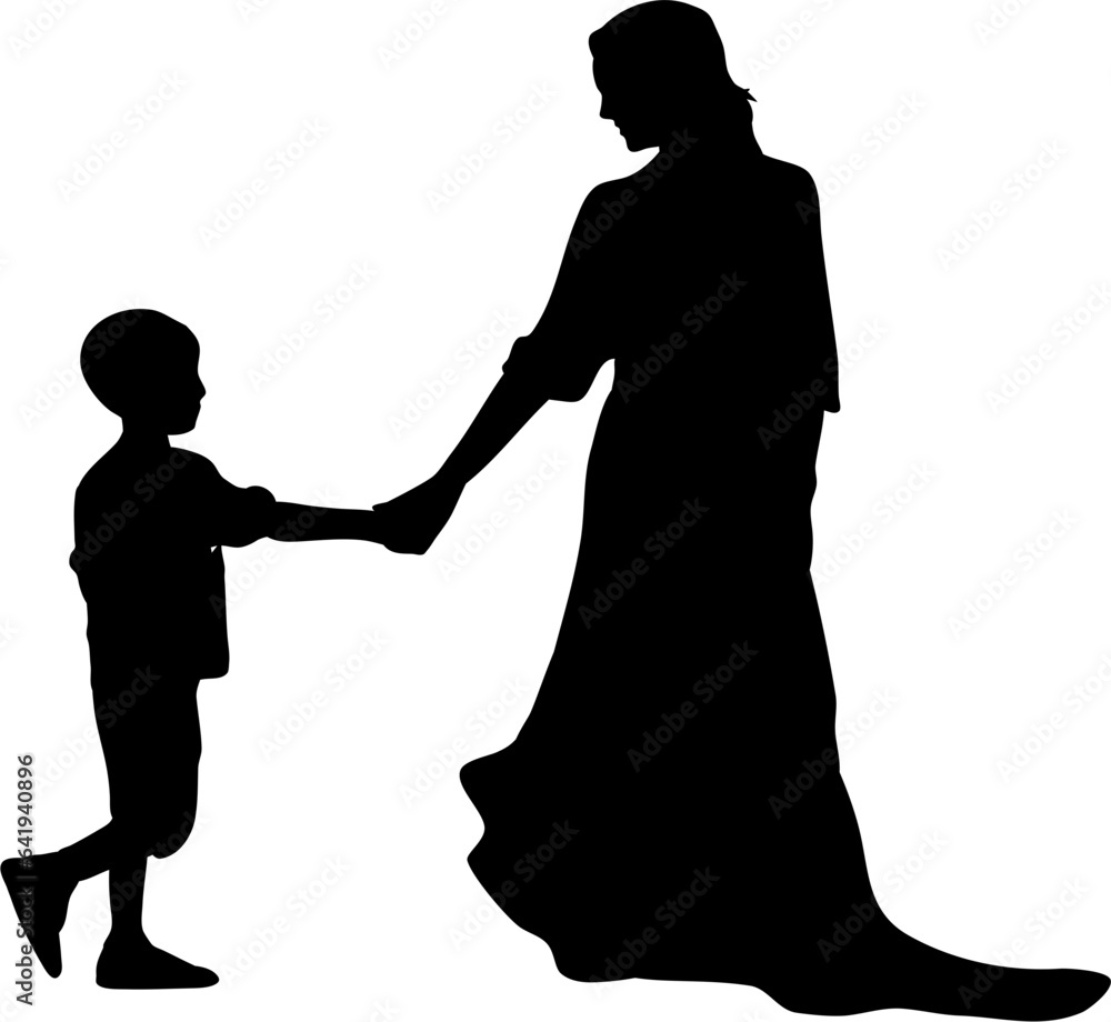 Mother and Son Silhouette Isolated Illustration Vector 
