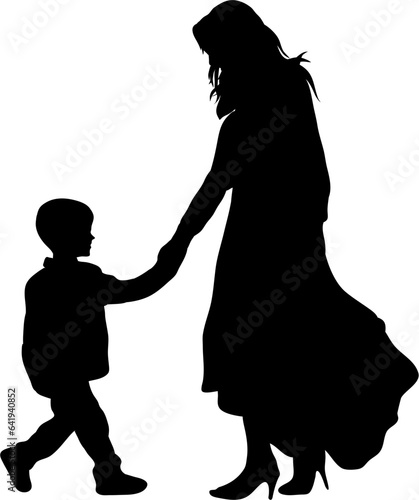 Mother and Son Silhouette Isolated Illustration Vector 