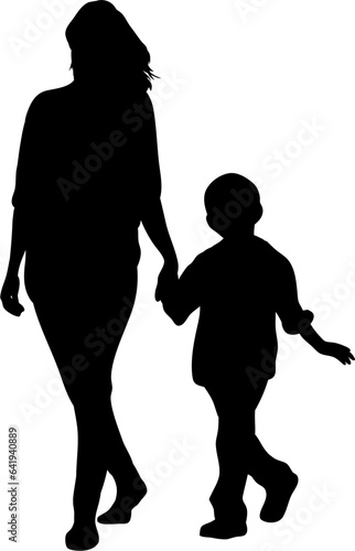 Mother and Son Silhouette Isolated Illustration Vector 