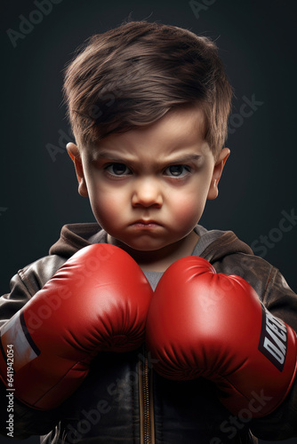 Boxer toddler is ready to fight. Generative AI © piai