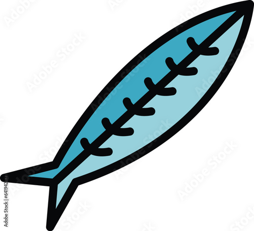 Clean herring icon outline vector. Fish seafood. Japanese store color flat