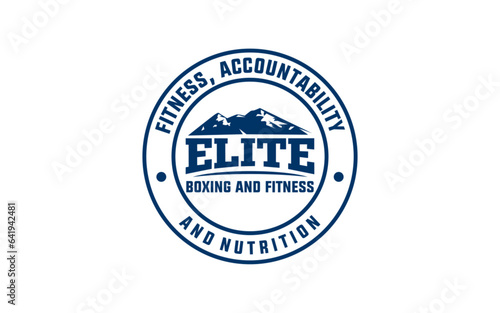 Mountain landscape with barbel for Hipster Adventure Traveling and fitness logo