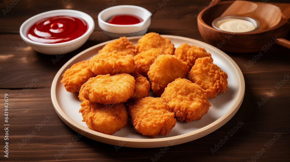 A Delectable Combo Served on a Rustic Wooden Table with Flavorful Dipping Sauce A Delectable Combo Served on a Rustic Wooden Table with Flavorful Dipping Sauce
