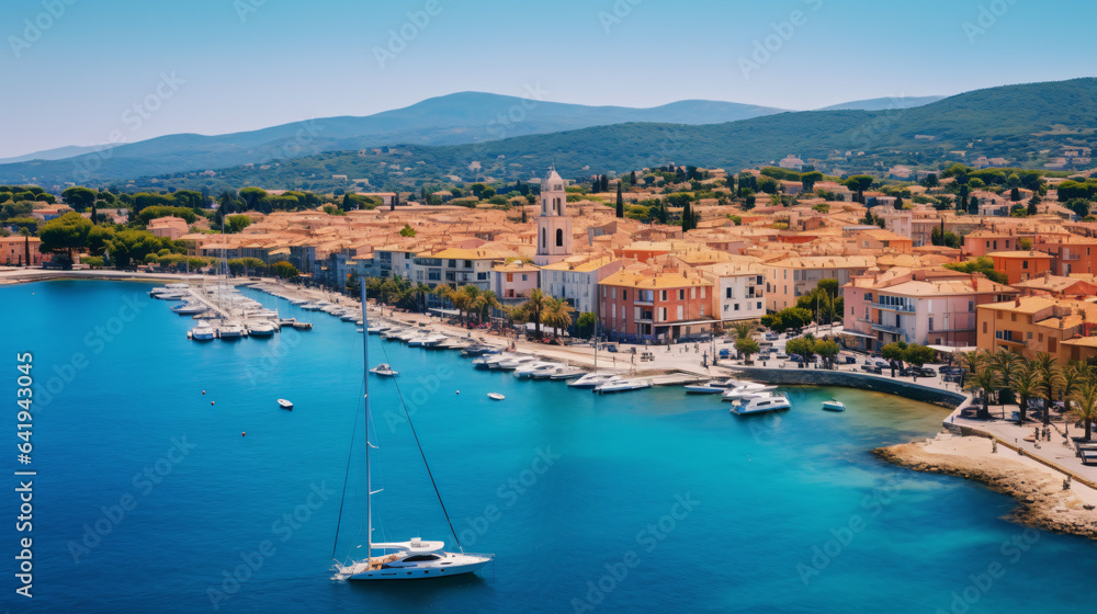 Aerial View of the city of Saint-Tropez Provence