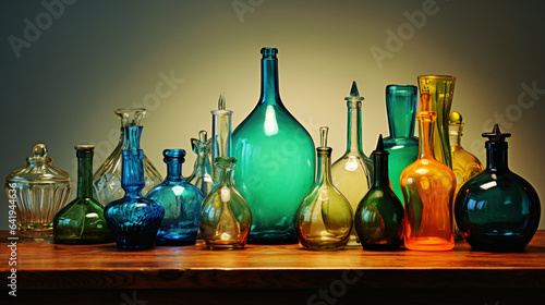 Assorted glass bottles on a table