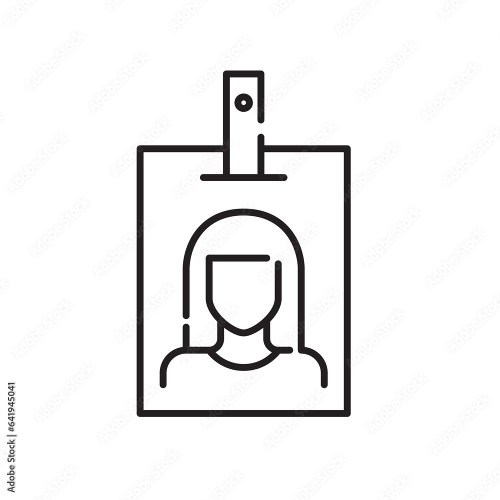 ID badge in a holder. Granting access. Female worker photo. Pixel perfect, editable stroke icon ID badge in a holder. Granting access. Female worker photo. Pixel perfect, editable stroke icon