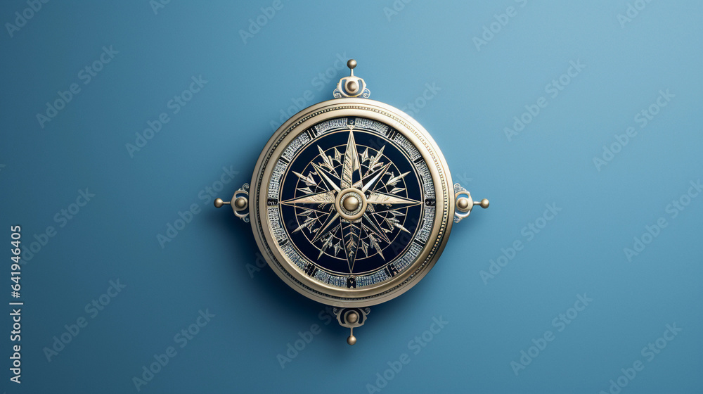  A Compass on a Blue Wooden Background, Navigating Direction and Finding True Bearings