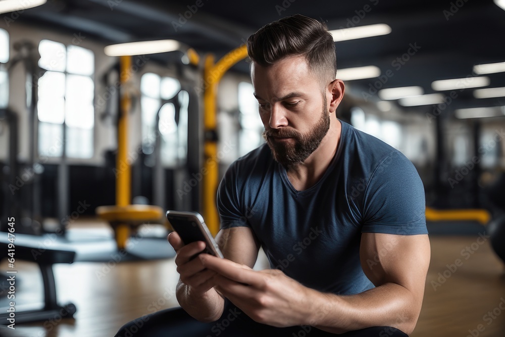 man using a mobile phone in the gym man using a mobile phone in the gym