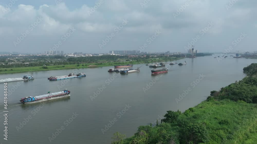 Sand carrier sailing on river Sand carrier sailing on river