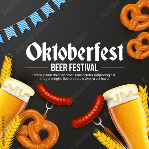 Oktoberfest beer festival banner poster template. Oktoberfest social media post vector template