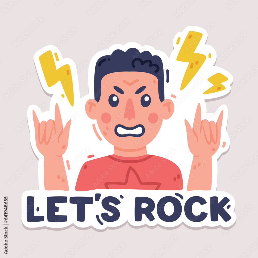 Lets Rock Positive Sticker Design with Man and Saying Vector Illustration Lets Rock Positive Sticker Design with Man and Saying Vector Illustration
