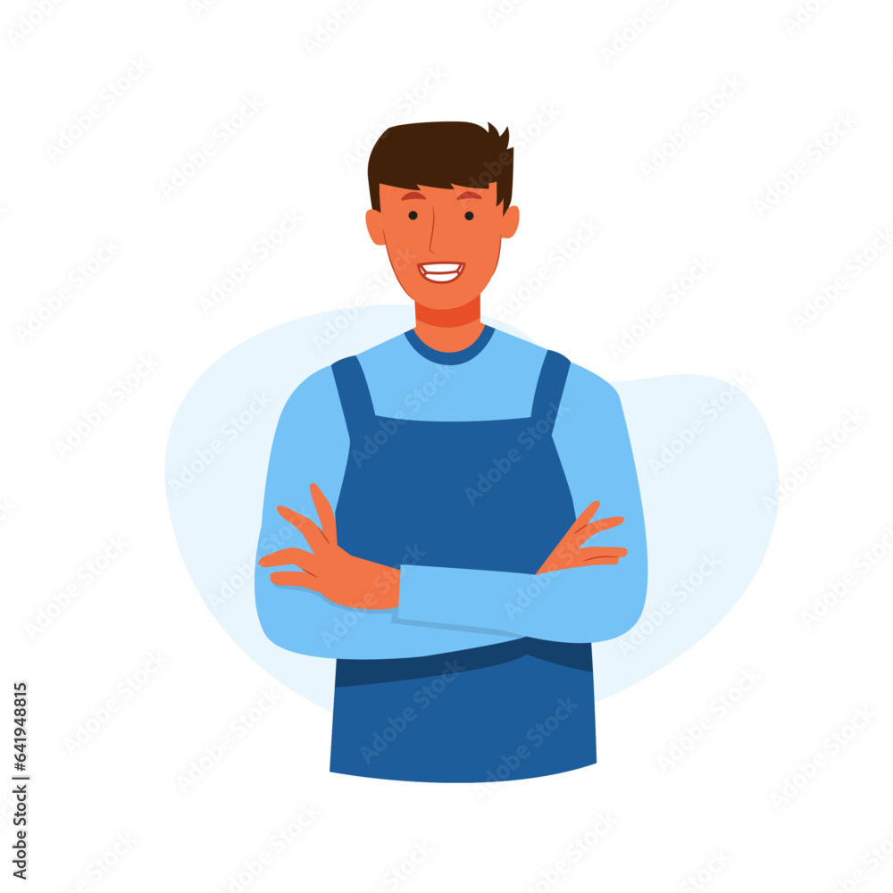 Man entrepreneurs wear aprons with a confident pose Man entrepreneurs wear aprons with a confident pose